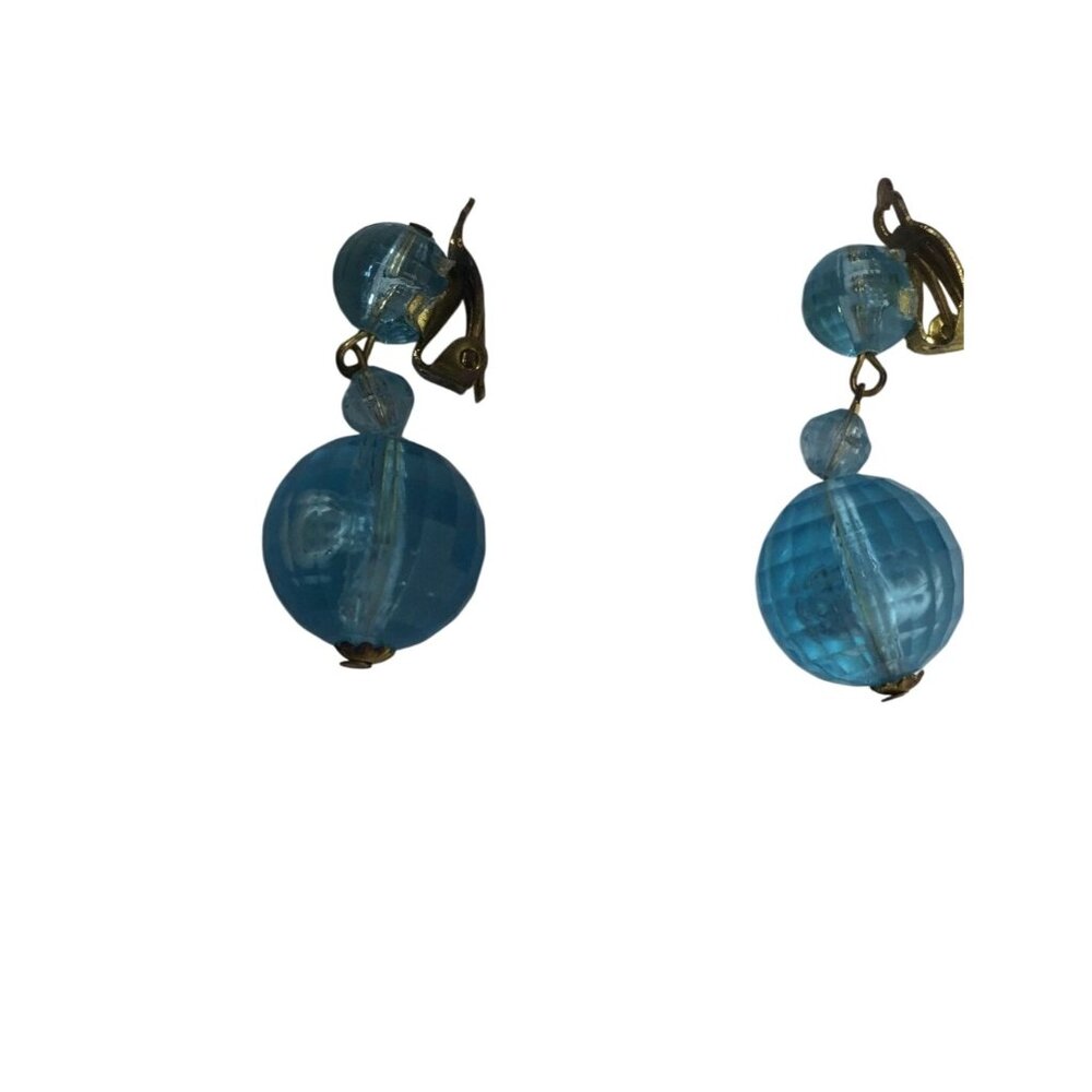 Women's Vintage Blue and Gold Tone Beaded Dangle Earrings